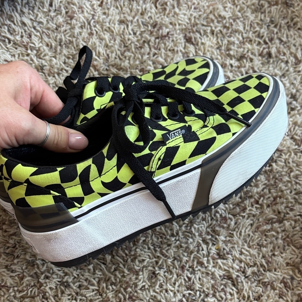 Vans Sneakers - Black and Neon Yellow Checkered - Picture 2 of 6